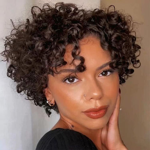 Ready to Wear Wig Short Pixie Cut Bob Curly Wigs Glueless Human Hair Wigs