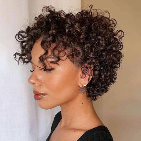 Ready to Wear Wig Short Pixie Cut Bob Curly Wigs Glueless Human Hair Wigs