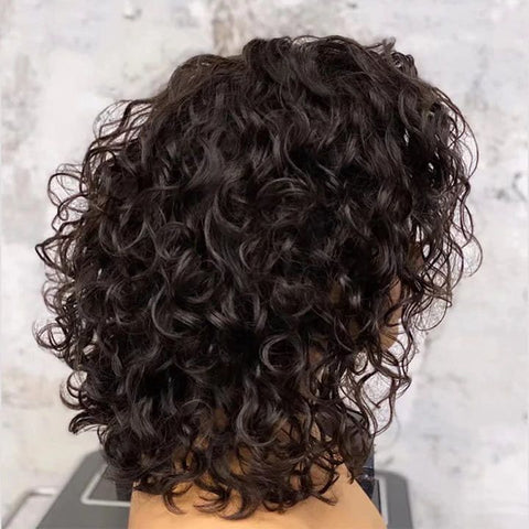 Glueless Short Curly Bob Wigs with Side Part Lace Front Human Hair Wigs