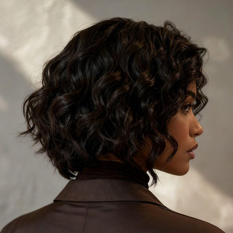 Glueless Short Curly Bob Wigs with Side Part Lace Front Human Hair Wigs