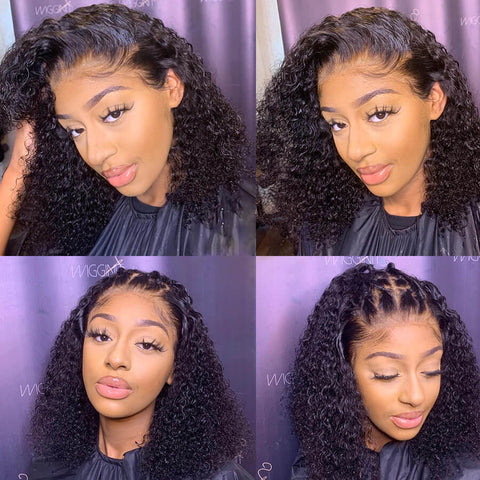 Natural Black Curly Bob Wig Pre Plucked 13x4 Lace Front Human Hair Wigs Smart Curly Pixiecut Wig