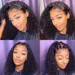 Natural Black Curly Bob Wig Pre Plucked 13x4 Lace Front Human Hair Wigs Smart Curly Pixiecut Wig