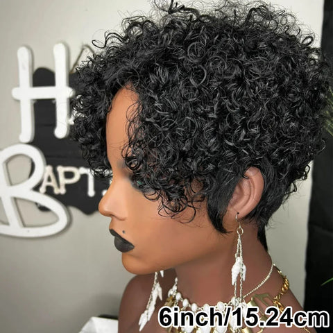 Short Curly Pixie Cut Wigs for Black Women Curly Bob Wigs Coiffure Hairstyle Pixie Wigs Brazilian Virgin Human Hair Gluless Wig