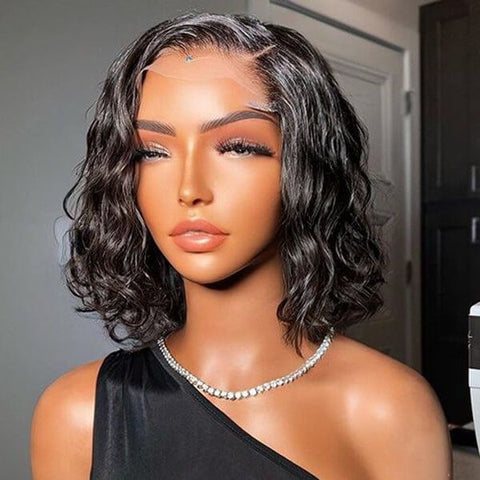 Short Wave Bob Wigs with Side Part Lace Front Human Hair Wigs