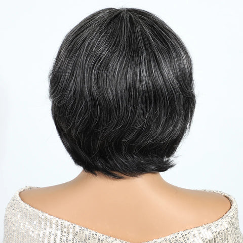 Debut Salt and Pepper Gray Short Pixie Cut Bob 100% Human Hair Wigs For Women Brazilian Remy Hair Full Machine Made Mom Wigs