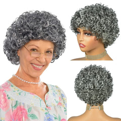 Gray Short Pixie Cut Wigs Human Hair Natural Wave Wigs With Bangs Brazilian Color #51 Gray Glueless Wigs Curly Pixie Cut Wigs