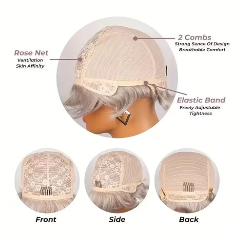 Gray 4 Inch Pixie Cut Finger Waves Wigs Brazilian Human Hair 100% Natural Realistic Tangle Free Full Machine Made For Women