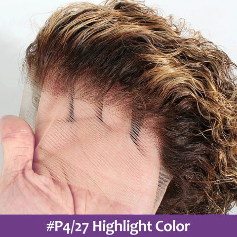 #4/27 Highlight Brown Pixie Curly Bob Wig Lace Front Wig Short Pixie Deep Curly 13x4 Transparent Lace Frontal Wig With Full Lace