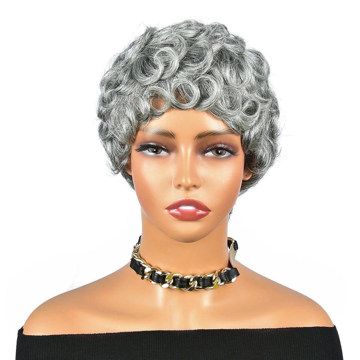 Gray Short Pixie Cut Wigs Human Hair Natural Wave Wigs With Bangs Brazilian Color #51 Gray Glueless Wigs Curly Pixie Cut Wigs