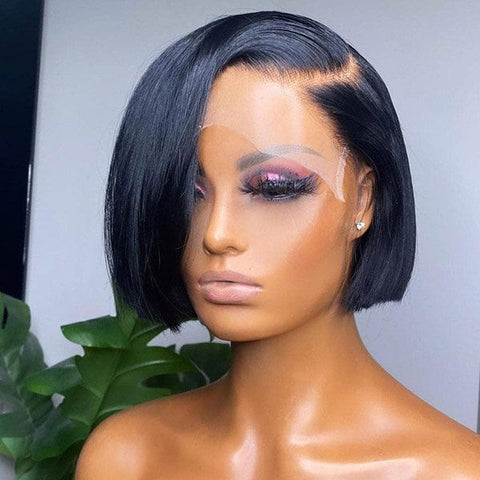 Wear and Go Wigs Side Part Bob Wigs With Bangs Pre Cut Lace Glueless Human Hair Wigs