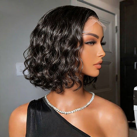 Short Wave Bob Wigs with Side Part Lace Front Human Hair Wigs