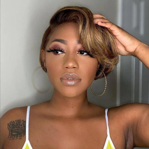 Highlight Piano Pixie Cut Wig Short Bob Wig Lace Front Human Hair Wigs