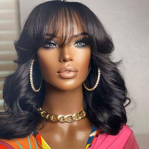Short Cut Bob Wig With Bangs Wig 4x4 Lace Closure Lace Wig 100% Human Hair