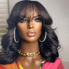 Short Cut Bob Wig With Bangs Wig 4x4 Lace Closure Lace Wig 100% Human Hair