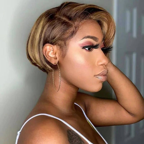 Highlight Piano Pixie Cut Wig Short Bob Wig Lace Front Human Hair Wigs