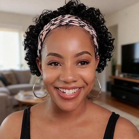 Headband Wig Short Curly Wig Pixie Cut Wig for Women Human Hair Wigs