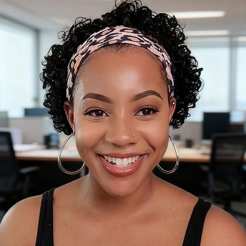 Headband Wig Short Curly Wig Pixie Cut Wig for Women Human Hair Wigs