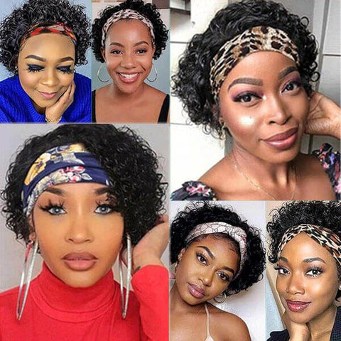 Headband Wig Short Curly Wig Pixie Cut Wig for Women Human Hair Wigs