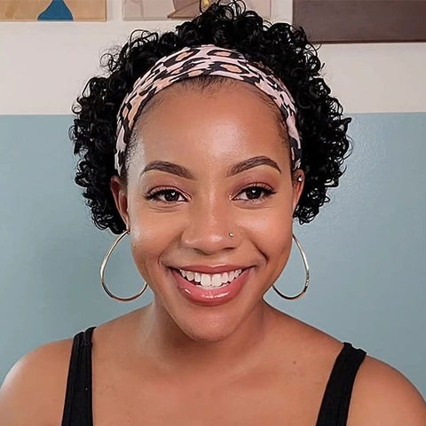 Headband Wig Short Curly Wig Pixie Cut Wig for Women Human Hair Wigs