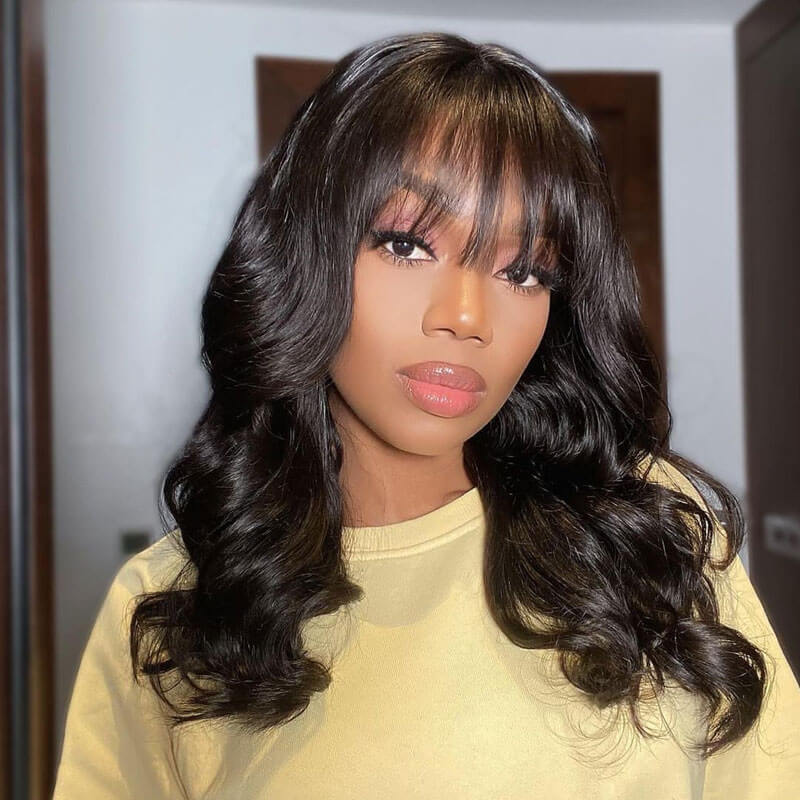 Short Cut Bob Wig With Bangs Wig 4x4 Lace Closure Lace Wig 100% Human Hair