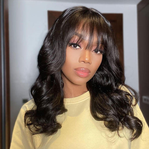 Short Cut Bob Wig With Bangs Wig 4x4 Lace Closure Lace Wig 100% Human Hair