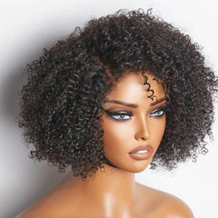 4C Edges Kinky Curly Short Bob Wigs With Side Part Glueless Human Hair Wigs