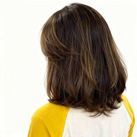 Brown Highlight Short Bob Wigs With Curtain Bangs Lace Front Human Hair Wigs
