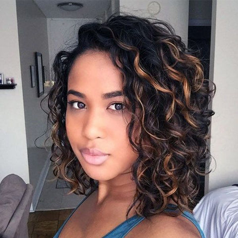 Glueless Short Wigs Loose Curly Highlight Lace Frontals Human Hair Wigs