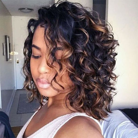 Glueless Short Wigs Loose Curly Highlight Lace Frontals Human Hair Wigs