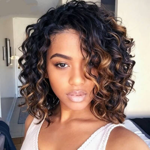 Glueless Short Wigs Loose Curly Highlight Lace Frontals Human Hair Wigs