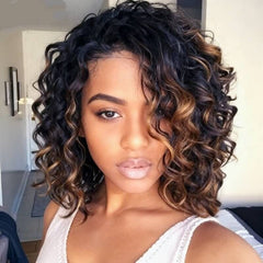 Glueless Short Wigs Loose Curly Highlight Lace Frontals Human Hair Wigs