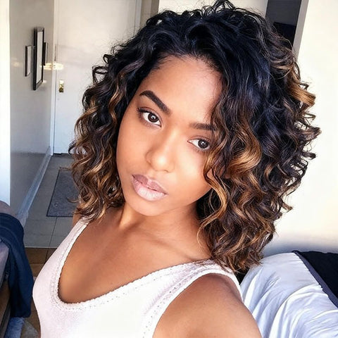 Glueless Short Wigs Loose Curly Highlight Lace Frontals Human Hair Wigs