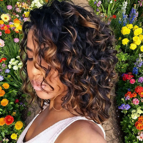 Glueless Short Wigs Loose Curly Highlight Lace Frontals Human Hair Wigs