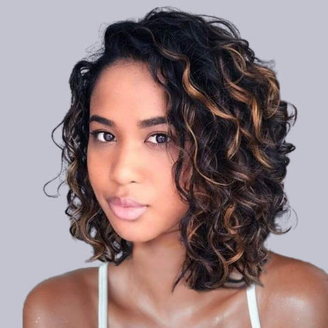 Bye Bye Knots Ready to Wear Wig Highlight Short Bob Loose Curly Human Hair Wigs