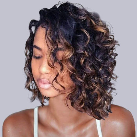 Bye Bye Knots Ready to Wear Wig Highlight Short Bob Loose Curly Human Hair Wigs