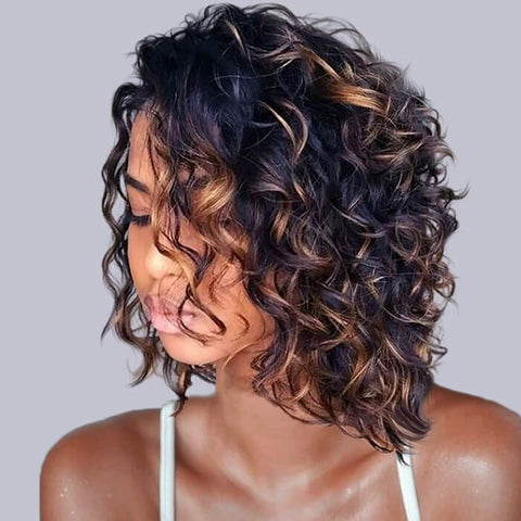 Bye Bye Knots Ready to Wear Wig Highlight Short Bob Loose Curly Human Hair Wigs