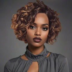 Glueless Highlight Short Wavy Bob Wigs Lace Front Human Hair Wigs
