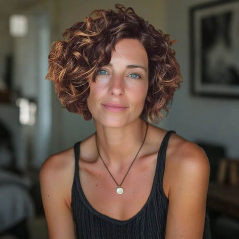 Glueless Highlight Short Wavy Bob Wigs Lace Front Human Hair Wigs