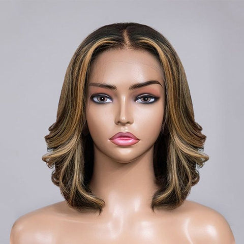 Layered Blonde Highlight Bob Wig Lace Front Human Hair Wigs