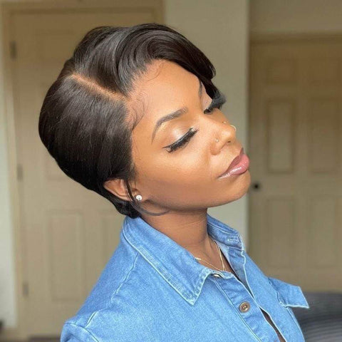 13x4 Lace Front Wig 150% Density Short Pixie Cut Human Hair Bob Wig