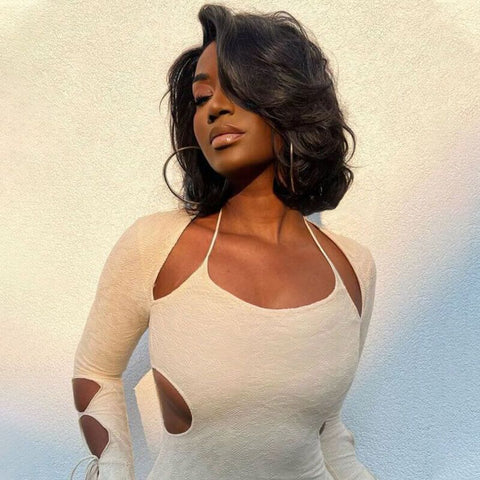 Glueless Layered Wavy Short Bob Wig Lace Front Human Hair Wigs