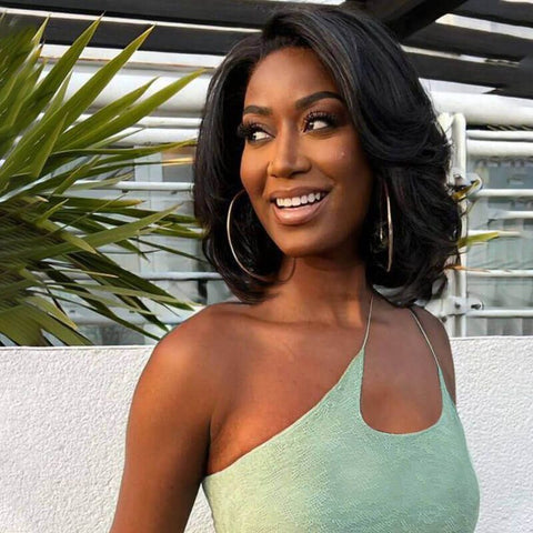 Glueless Layered Wavy Short Bob Wig Lace Front Human Hair Wigs