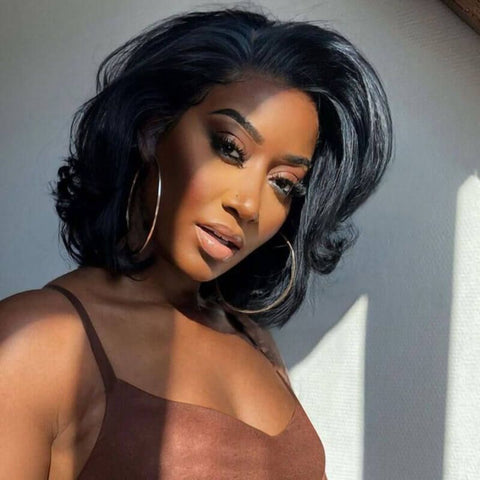 Glueless Layered Wavy Short Bob Wig Lace Front Human Hair Wigs