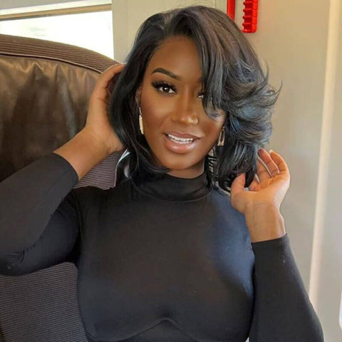 Layered Short Wavy Bob Wigs with Side Part Lace Front Human Hair Wigs