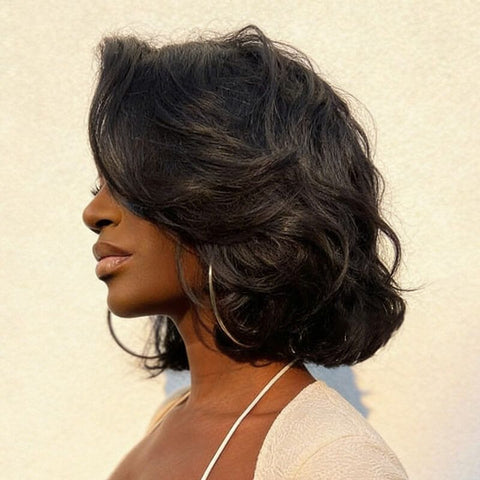 Layered Short Wavy Bob Wigs with Side Part Lace Front Human Hair Wigs
