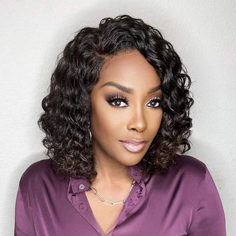 Ombre Brown Loose Curly Bob Wigs Hairstyles Lace Front Human Hair Wigs