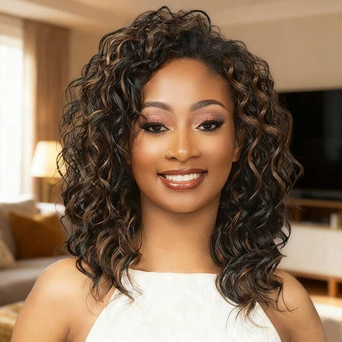 Glueless Shoulder Length Loose Curly Lace Front Human Hair Wigs