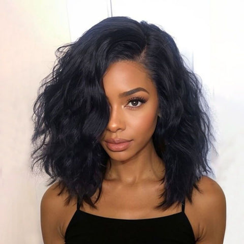 Layered Cut Wavy Bob Wigs With Side Part Lace Front Glueless Human Hair Wigs