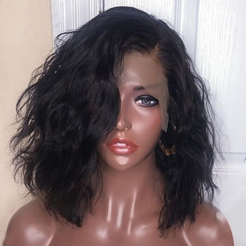 Layered Cut Wavy Bob Wigs With Side Part Lace Front Glueless Human Hair Wigs