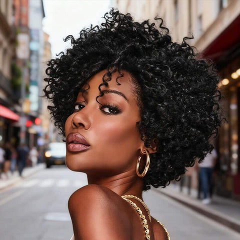 Ready to Wear Wig Short Afro Curly Machine Made Wig No Lace Glueless Human Hair Wigs